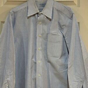 Abercrombie & Fitch Mens Blue White Striped Button Down Shirt 15.5 32-33 Cotton